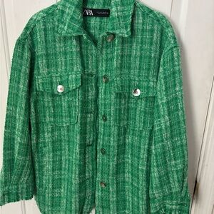 Zara Vibrant Green Checkered Jacket